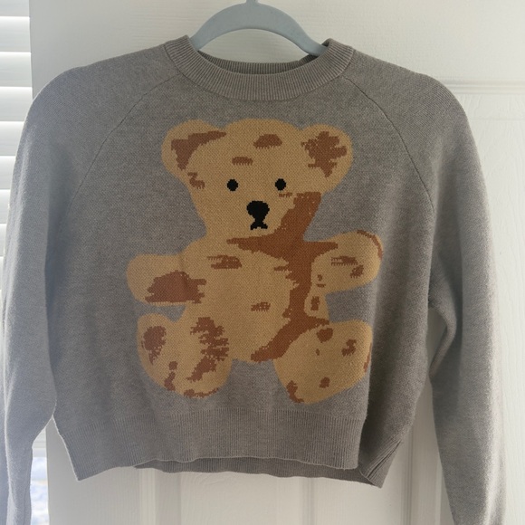 Hippie Rose Cozy Gray Teddy Bear Graphic Crewneck Sweater XS Pullover - Picture 4 of 6